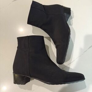 Sesto Meucci Black Waterproof Ankle Boots Square Toe Sz 9 Zip Block Heel Women